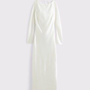 Abercrombie & Fitch Long-Sleeve Cowl Back Slip Maxi Dress - White-Cream / XS